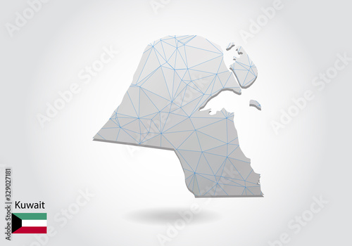 Vector map of Kuwait with trendy triangles design in polygonal style on dark background, map shape in modern 3d paper cut art style. layered papercraft cutout design.