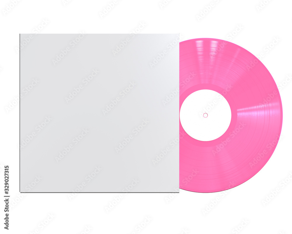 Pink Colored Vinyl Disc Mock Up. Vintage LP Vinyl Record with Cover Sleeve  Isolated on White Background. 3D Render. Stock Illustration | Adobe Stock