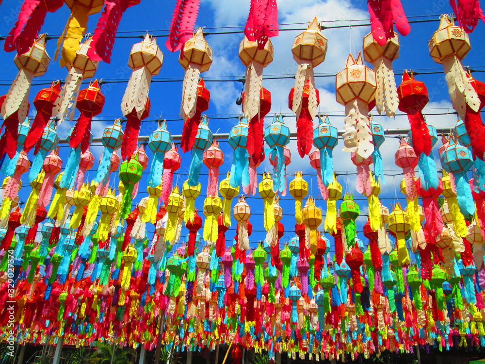 Fototapeta premium colorful of lamp decoration at temple in thailand