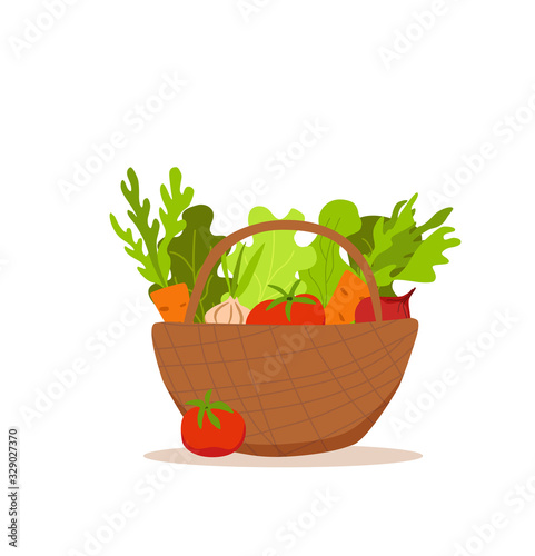 Basket with vegetables colorful cartoon vector illustration.