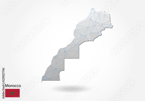 Vector map of morocco with trendy triangles design in polygonal style on dark background, map shape in modern 3d paper cut art style. layered papercraft cutout design.