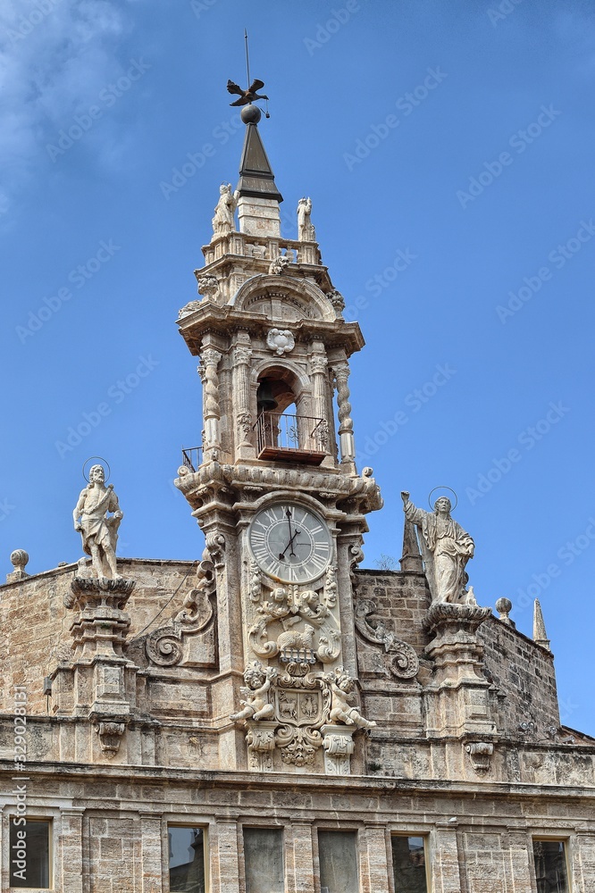Detail of the facade of the Church of Saints John in Valencia, Spain