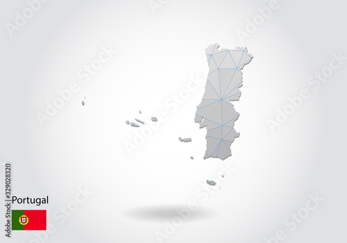 Vector polygonal Portugal map. Low poly design. map made of triangles on white background. geometric rumpled triangular low poly style gradient graphic, line dots, UI design.