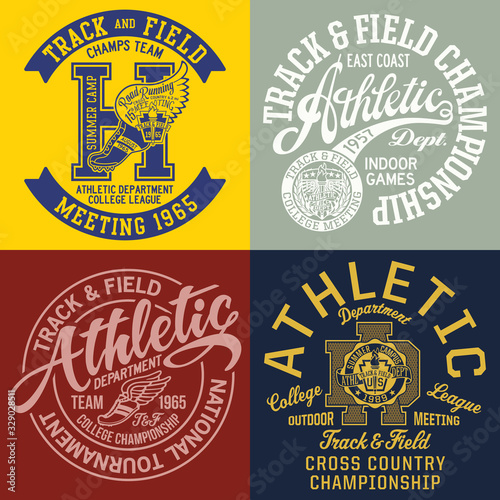 Vintage track and field college athletic department vector collection for t shirt sport wear