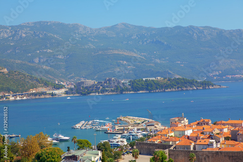 Budva town in Montenegro , Adriatic Sea coastal view