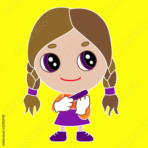 emoji with chibi girl that is using a nailfile to file her finger nails, woman doing cosmetic manicure by polishing fingernails, simple colored emoticon, primitive vector art