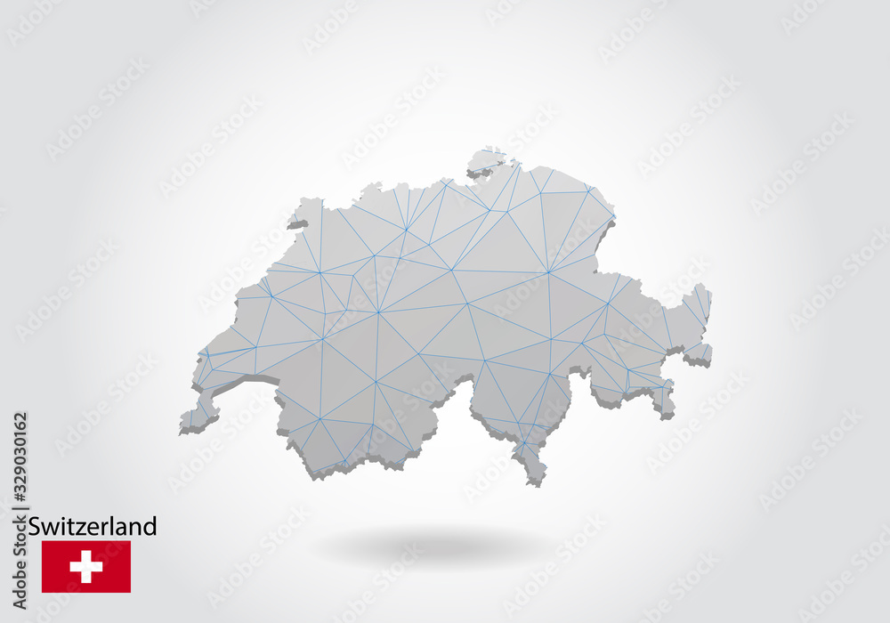 Vector polygonal Switzerland map. Low poly design. map made of triangles on white background. geometric rumpled triangular low poly style gradient graphic, line dots, UI design.