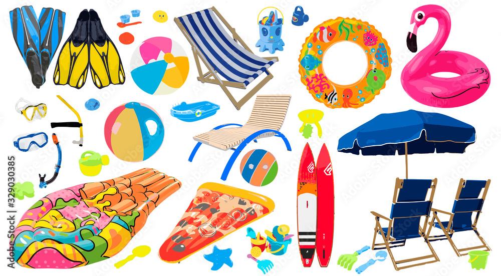 Vector set of items for a beach holiday