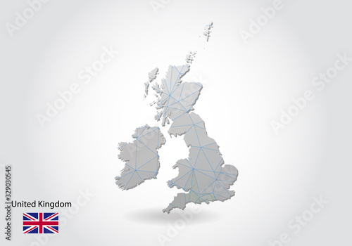 Vector polygonal United Kingdom map. Low poly design. map made of triangles on white background. geometric rumpled triangular low poly style gradient graphic  line dots  UI design.