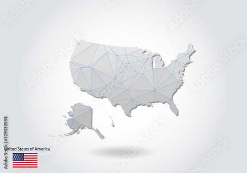 Vector polygonal United States map. Low poly design. map made of triangles on white background. geometric rumpled triangular low poly style gradient graphic, line dots, UI design.