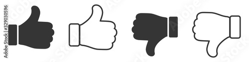 Set of Like icons. Up and down thumbs icon. photo