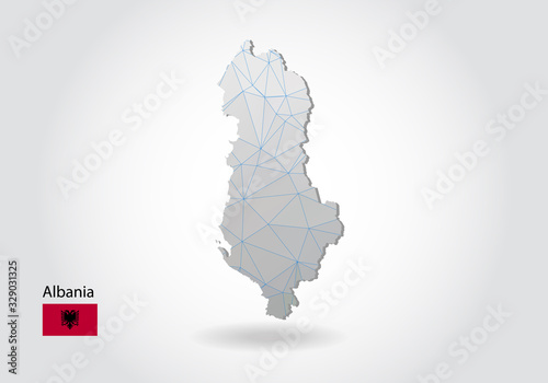 Vector map of albania with trendy triangles design in polygonal style on dark background, map shape in modern 3d paper cut art style. layered papercraft cutout design.