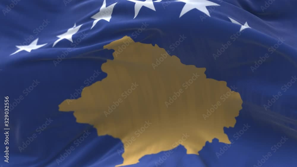 4k Kosovo National flag slow loop seamless waving with visible wrinkles ...