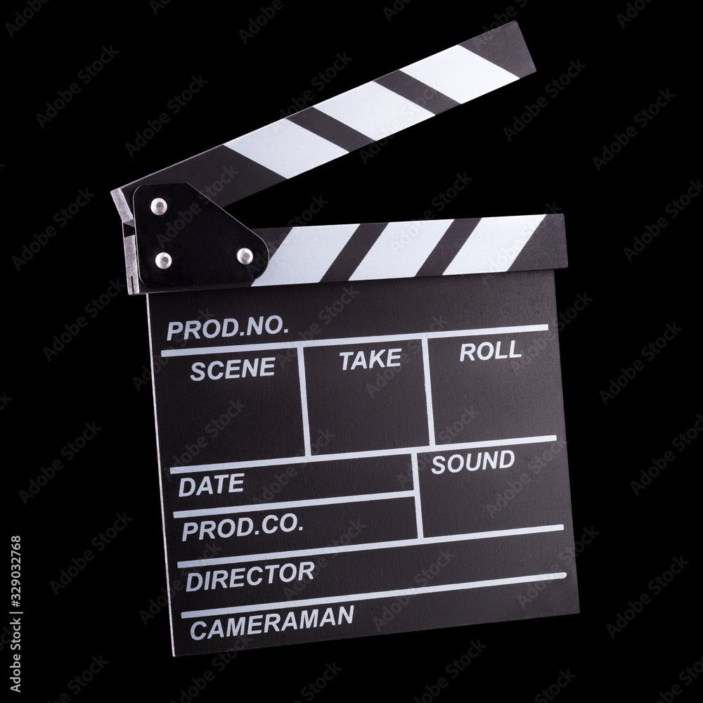 Film clapper board isolated on black background with clipping path