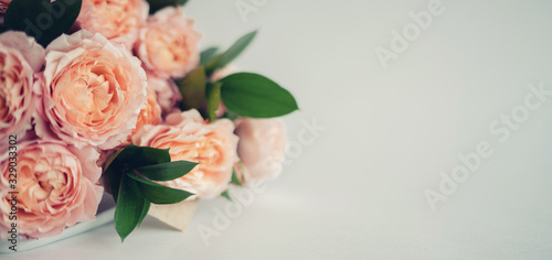 Elegant bouquet of a lot of peonies of pink color close up. Beautiful flower for any holiday. Lots of pretty and romantic flowers.