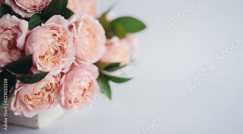 Elegant bouquet of a lot of peonies of pink color close up. Beautiful flower for any holiday. Lots of pretty and romantic flowers. © eskstock