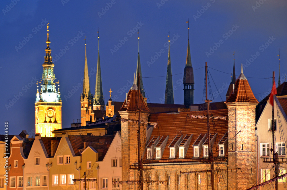Fototapeta premium Spires of architectures in Gdansk Old Town, Poland