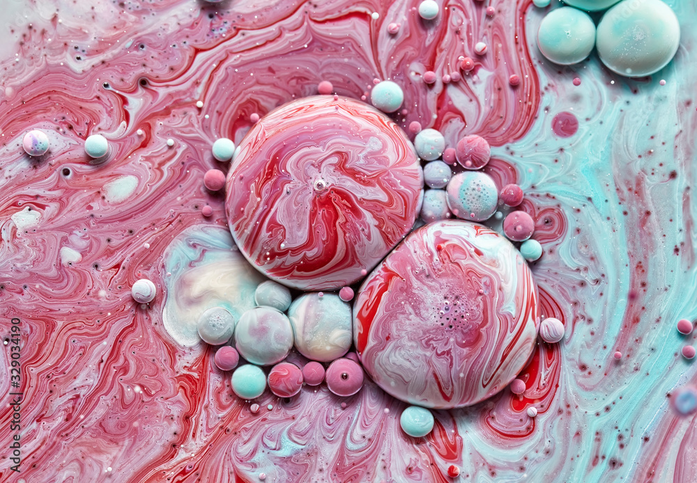 Obraz premium Colourful acrylic bubbles.Abstract ink design template mixed texture background. Liquid color backdrop. Wallpaper pattern. Oil poster . Design template. Fluid art
