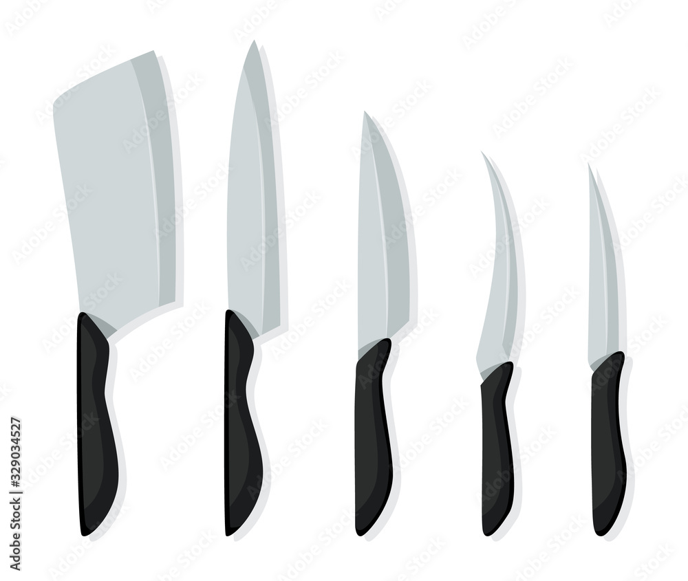 Different kind of knives for chefs, knife icon for butcher shop. Set of butcher meat knives for design butcher themes. Vector realistic kitchen knives isolated Different kind of knives for chefs, knife icon for butcher shop. Set of butcher meat knives for design butcher themes. Vector realistic kitchen knives isolated