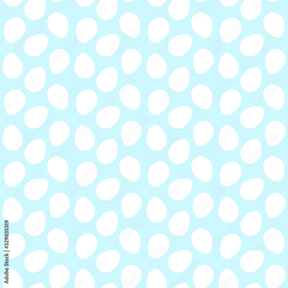 Cute easter background. Seamless pattern of white eggs on a blue background. Illustration in flat style. Vector 8 EPS.