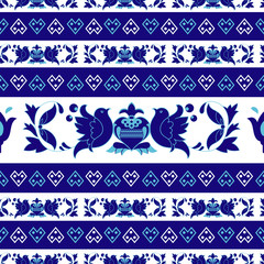 Acrylglasbilder Dunkelblaue Muster Slowakisches Volksmuster Cicmany Blau Weiß  © lapersona