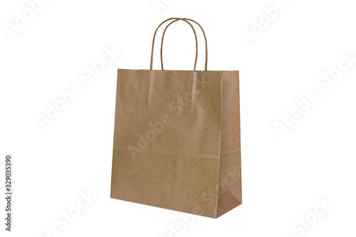 Paper bag for takeaway isolated on white background.