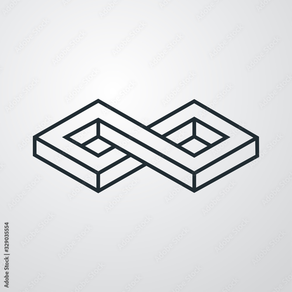 Icono lineal símbolo infinito tridimensional en perspectiva imposible en fondo gris