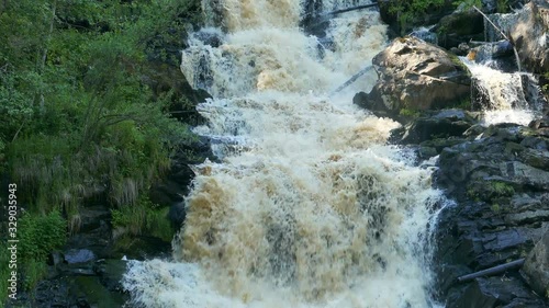 Waterfall White Bridges near Pitkyaranta, Karelia, Russia, slow motion closeup shot