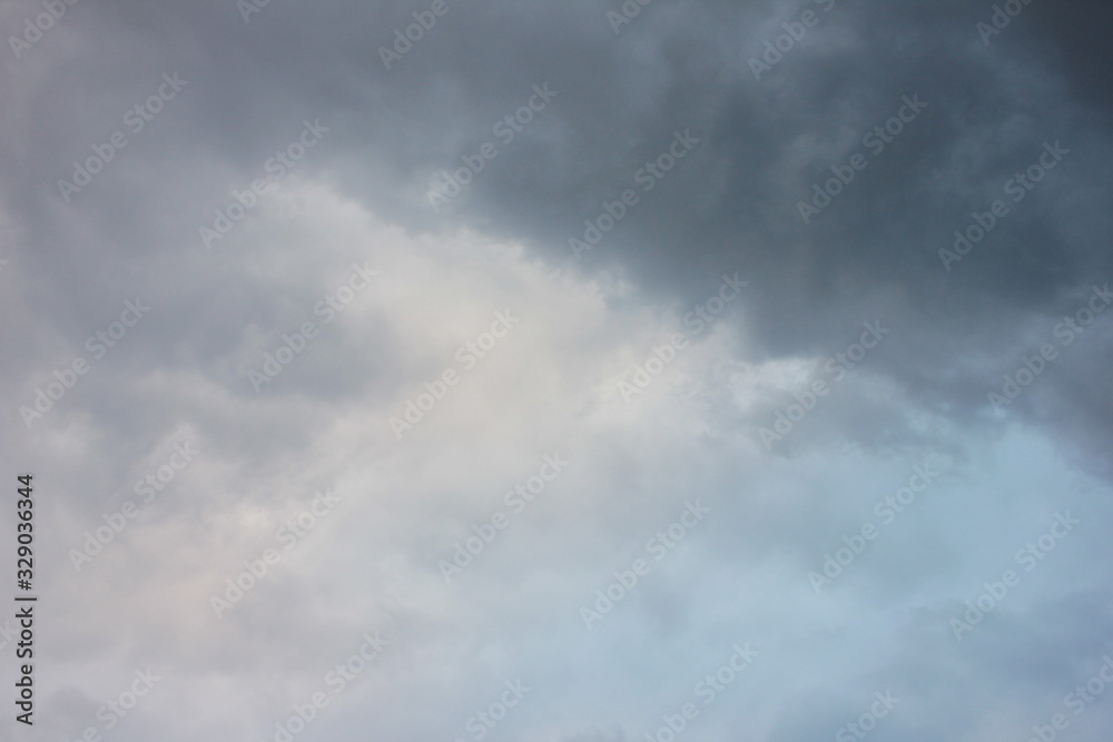 Blurred dramatic sky background. Exciting dark stormy clouds before rain