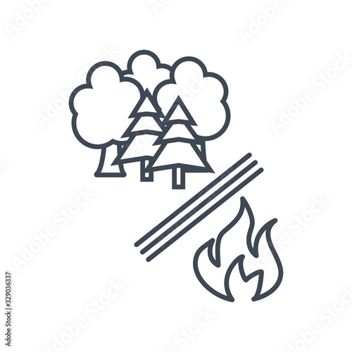 Thin line icon forestry and silviculture, forest fire protection