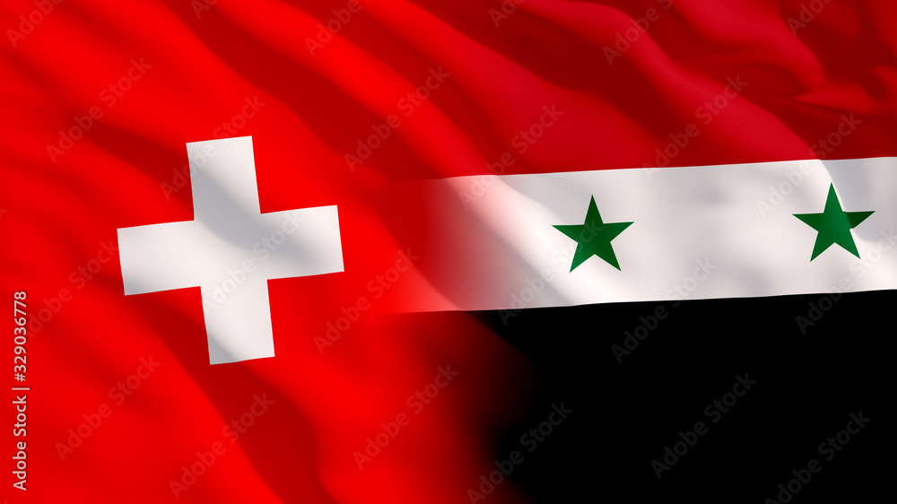 Waving Syria and Switzerland Flags