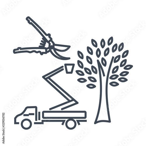 Thin line icon garden pruner shears, secateurs, cutting tree