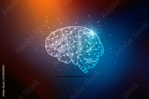 2d illustration Concept of thinking, background with brain, Abstract Artificial intelligence. Technology web background © meenkulathiamma
