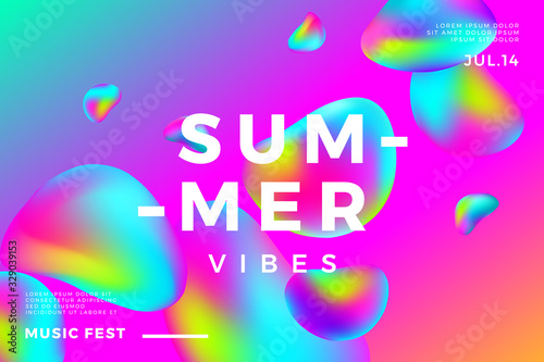 Summer abstract gradient background. Fluid colorful shapes composition. Music fest banner.