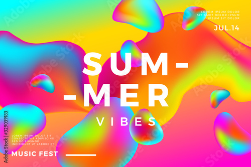 Summer abstract gradient background. Fluid colorful shapes composition. Music fest banner.