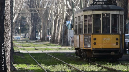 typical Milan trams in double Tramvia