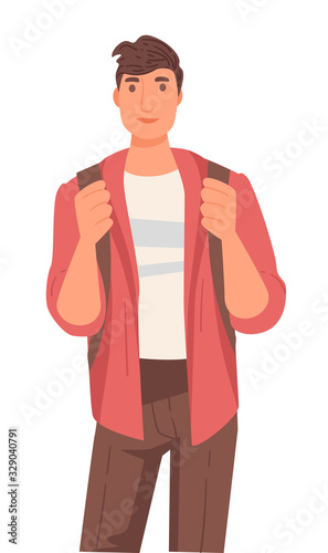 Native American guy with backpack, international university student