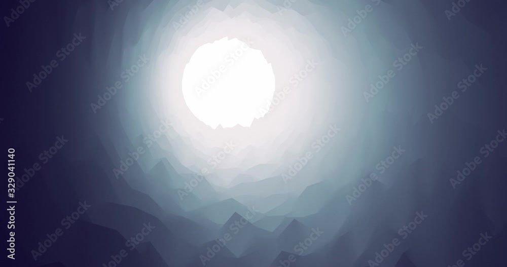 Tunnel cave in cold colors with spikes and light at end. Seamless loop 3D animation footage moving in a cave with fog and light. Light at the end of a tunnel hope and fear.