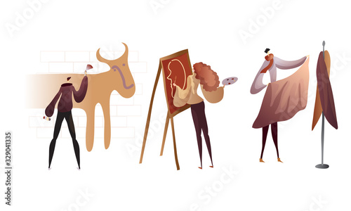 People Engaged in Creative Process and Art Vector Set