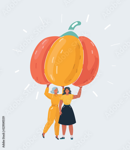 Illustration of woman with pumpkin on white background