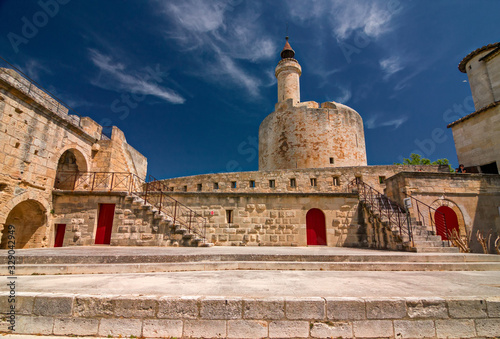 Inner courtyard of the fortified city of Aigues Mortes, in the Camargue France.