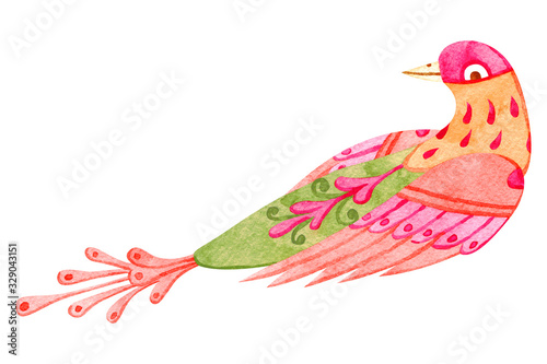 Cute watercolor little paradise bird. Fairytale hand painted illustration. Isolated on white.