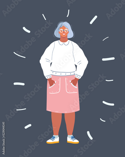 Vecor illustration of elderly woman on dark