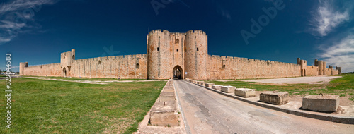 Exterior view from the ramparts of the walls, the fortified city of Aigues Mortes, in the Camargue France. photo