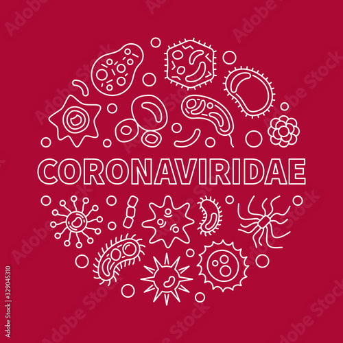 Vector Coronaviridae concept linear minimal circular illustration on red background