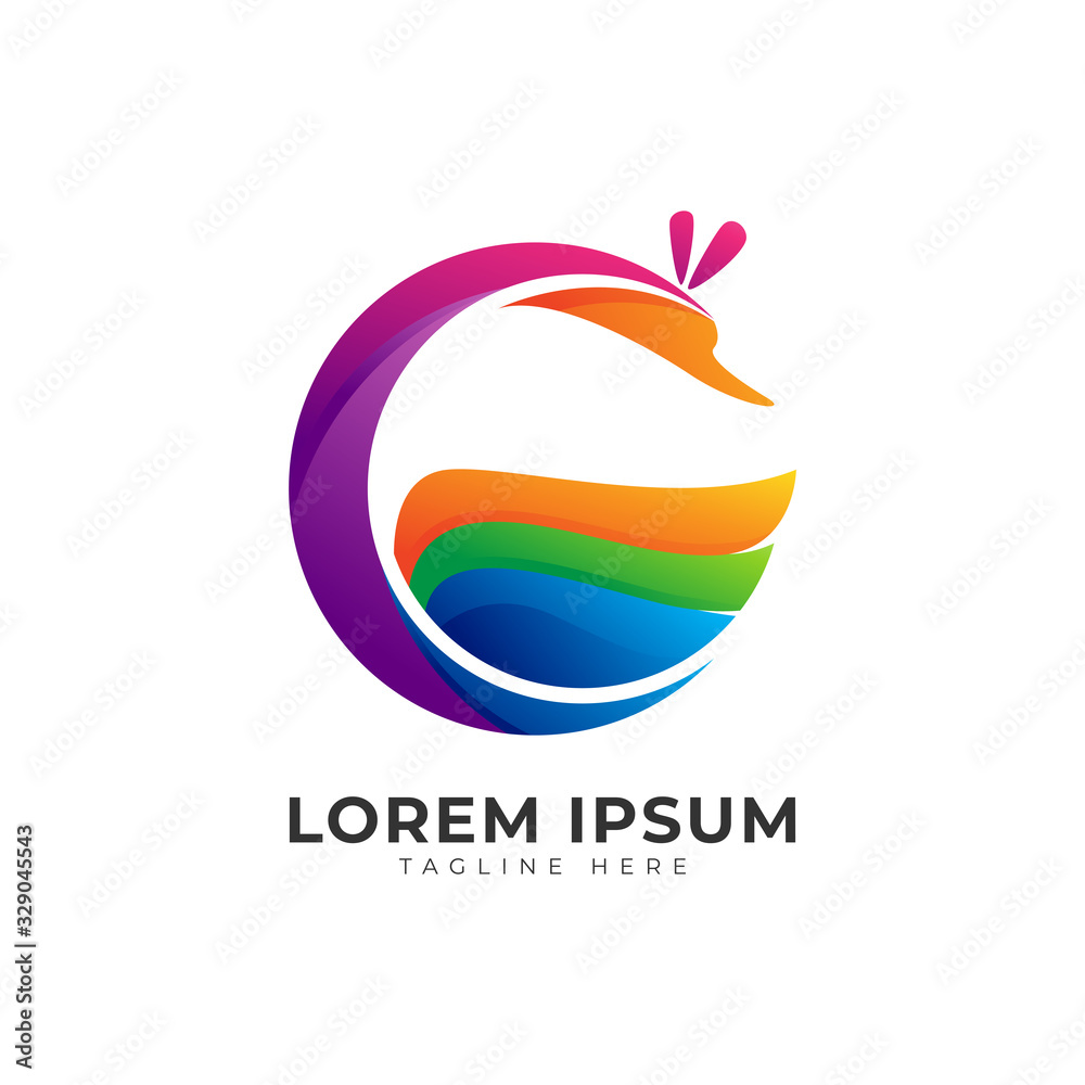 Obraz premium Swan Goose Wing Abstrack Gradient Logo Vector Icon Illustration