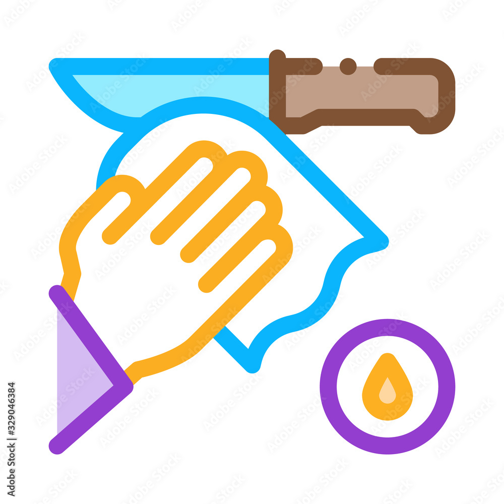Knife Cleaning Icon Vector. Outline Knife Cleaning Sign. Color Isolated Contour Symbol Illustration Knife Cleaning Icon Vector. Outline Knife Cleaning Sign. Color Isolated Contour Symbol Illustration