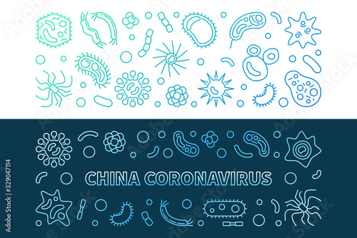 Vector China Coronavirus concept colored linear horizontal banners
