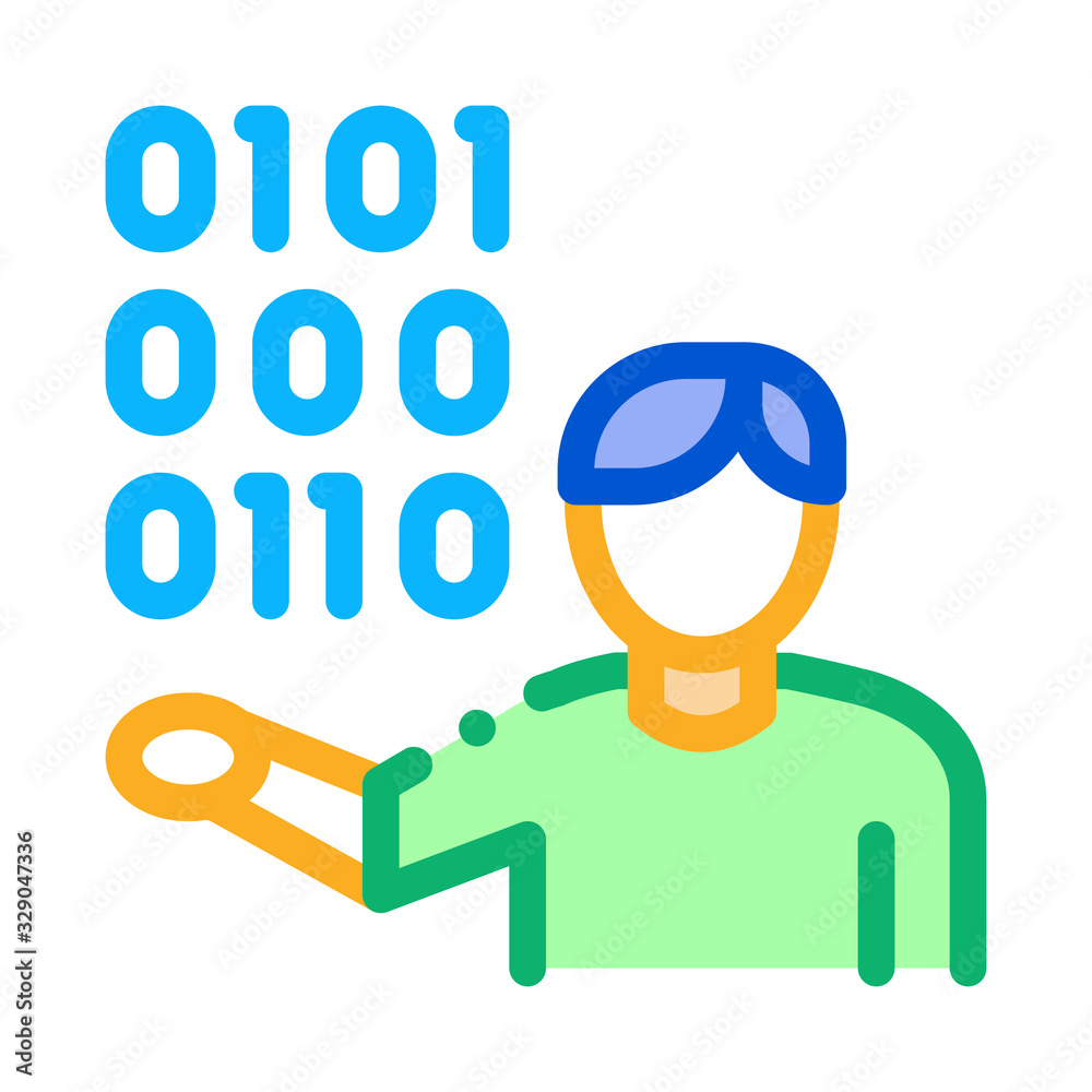 Human Binary Code Icon Vector. Outline Human Binary Code Sign. Color Isolated Contour Symbol Illustration
