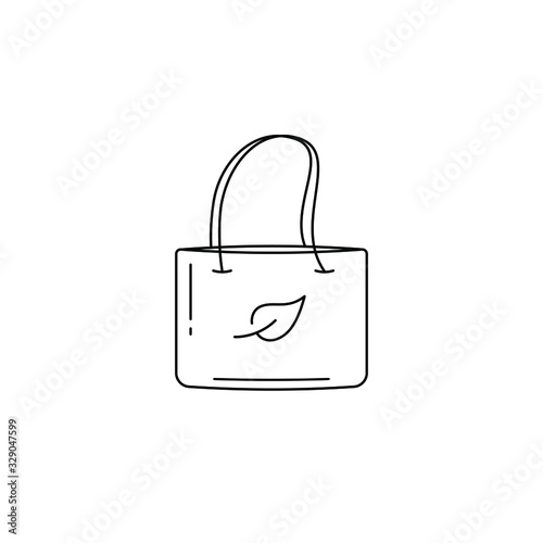 Reusable shopping bag vector linear icon. Say no to plastic bags. Shopping reusable grocery cloth bag in a flat style. Tote eco bag. Sustainable shopping.